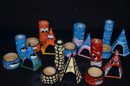 Hand Painted Bamboo tiki crab accessory set